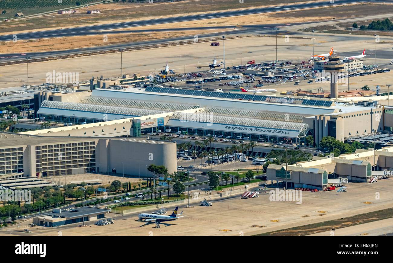 aerial view,aeropuerto de palma de mallorca,palma de mallorca airport,reception building,mallorca,balearic islands,spain Stock Photo