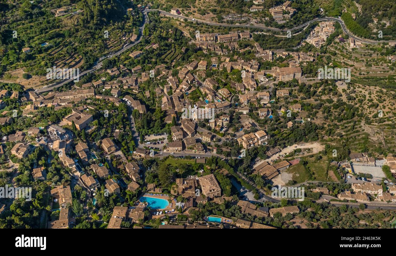 aerial view,town view of deià,mallorca,balearic islands,spain Stock Photo
