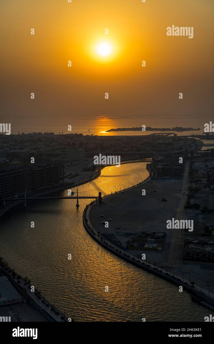 Dubai Canal at sunset Stock Photo