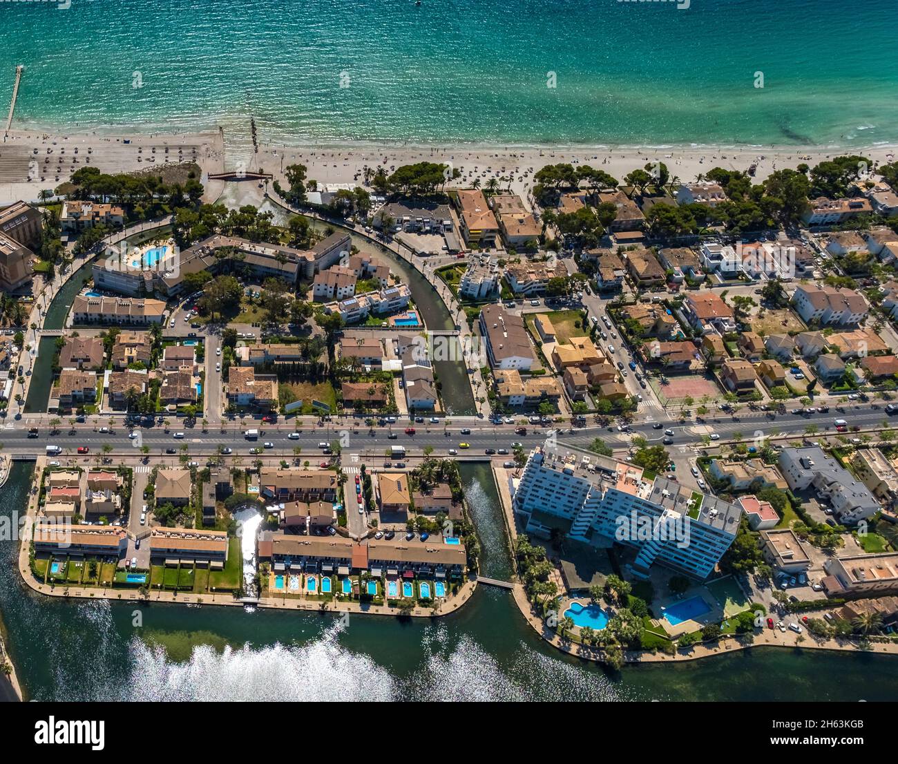 aerial view,allsun hotel orquidea playa,platja d'alcudia beach,alcudia,mallorca,balearic islands,spain Stock Photo
