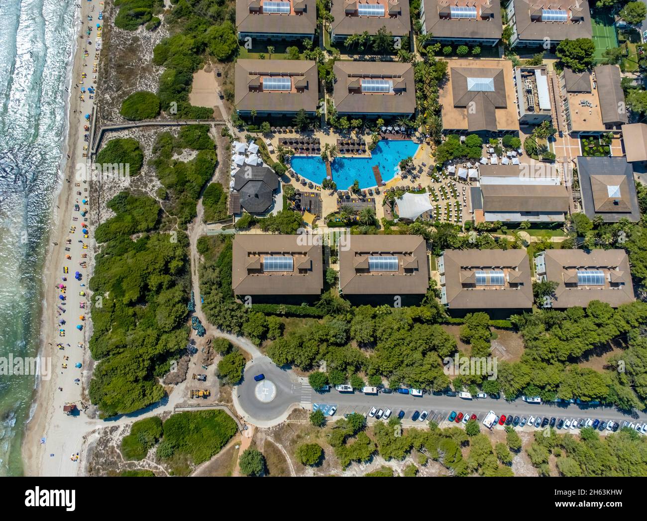 aerial view,swimming pool hotel eden playa,platja de muro,muro,mallorca,balearic islands,spain Stock Photo