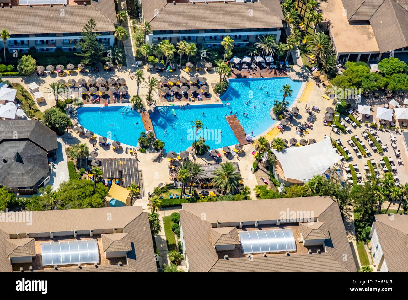 aerial view,swimming pool hotel eden playa,platja de muro,muro,mallorca,balearic islands,spain Stock Photo