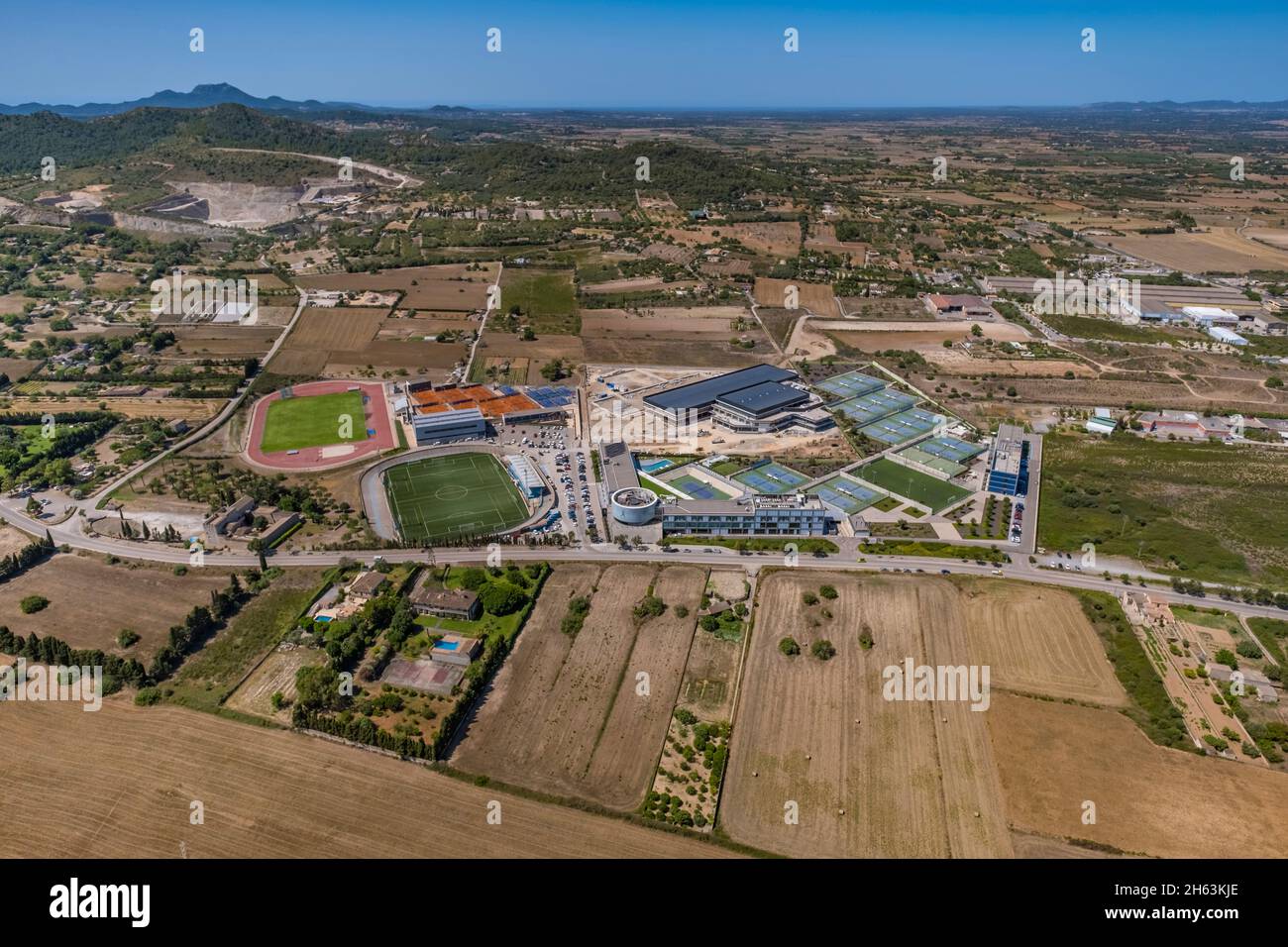 aerial view,rn sport center,rafael nadal tennis center,construction site,fartàritx,manacor,mallorca,balearic islands,spain,europe Stock Photo