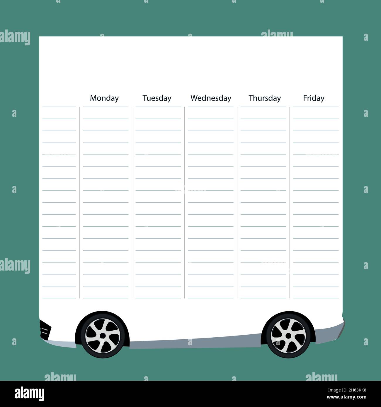 School timetable card with car tire theme Stock Vector