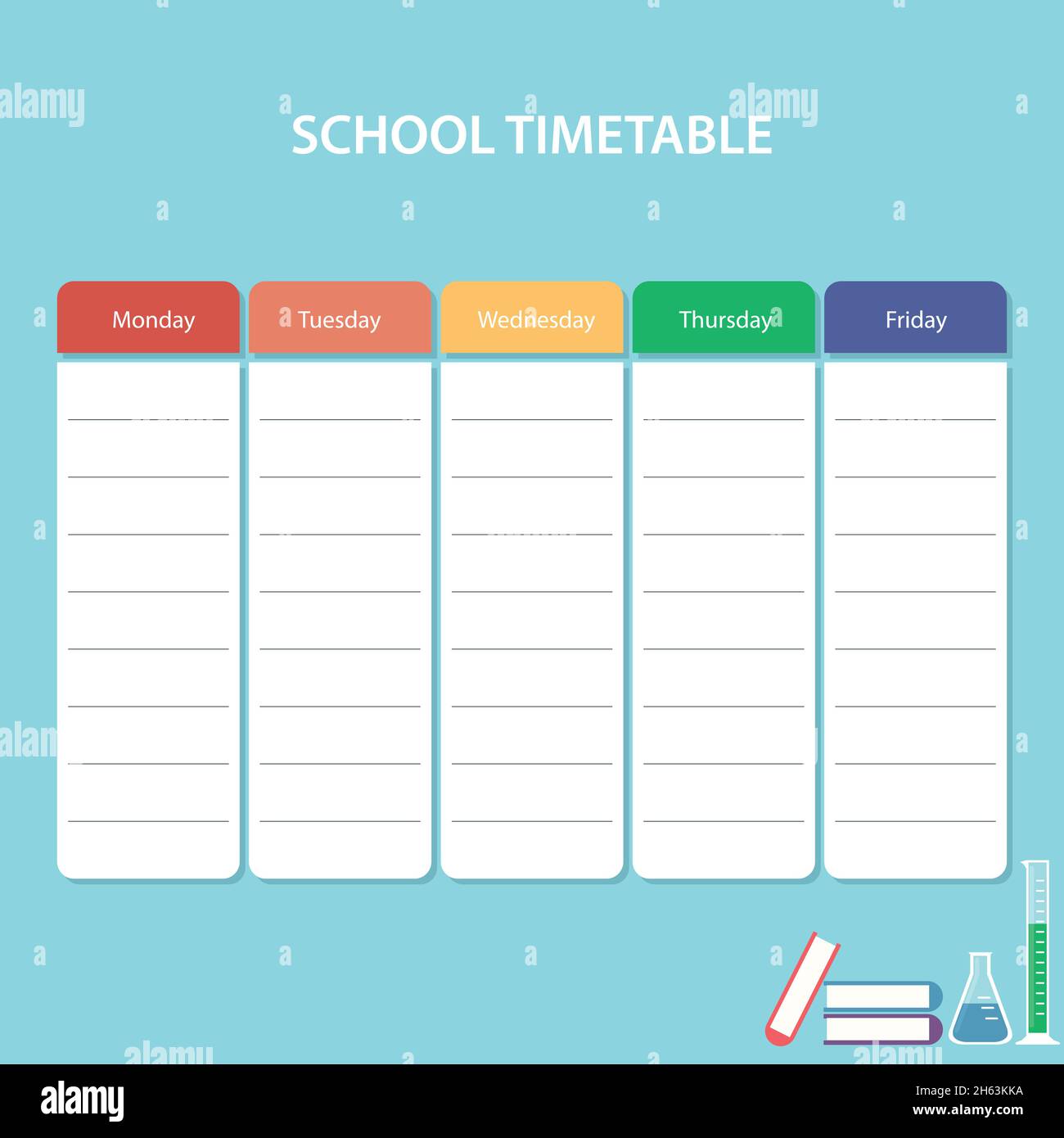 Colorful school timetable card with weekdays Stock Vector