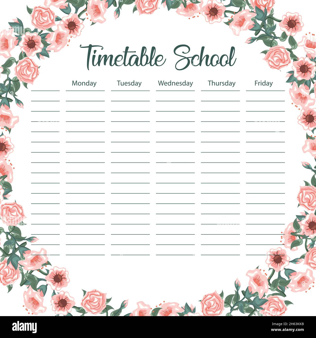 Creative school schedule card with flower arch and leaves background ...