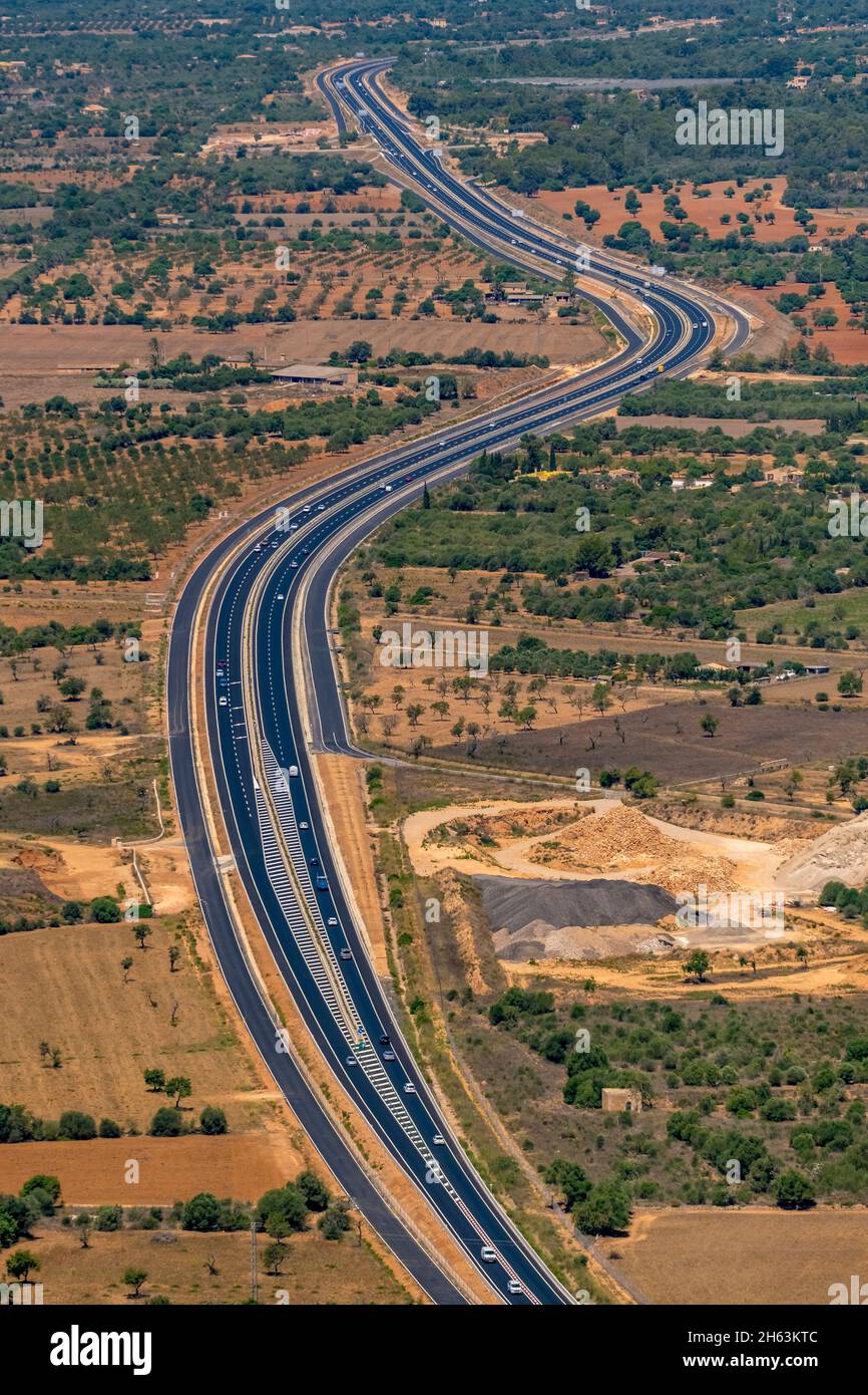 aerial view,new campos motorway between llucmajor and campos,ma-19 motorway,campos,mallorca,balearic islands,spain Stock Photo