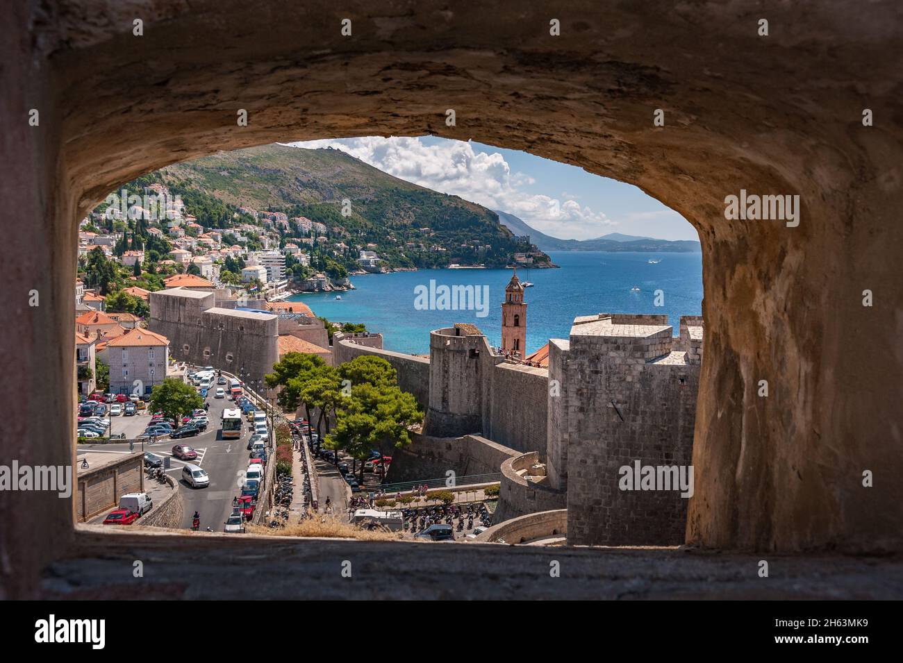 Dubrovnik viewed through city wall gun ports Stock Photo