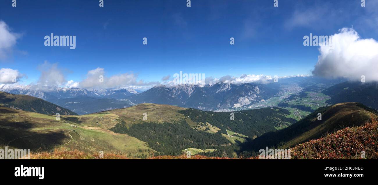 panoramic view from kögele,rangger köpfl,oberperfuss,stubai alps,nature,mountains,autumn,panorama,tyrol,austria Stock Photo