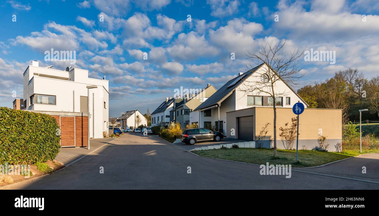germany,baden-wuerttemberg,waiblingen,new development area,modern single and multi-family houses with photovoltaic systems Stock Photo
