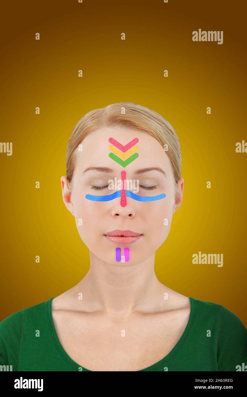 kinesio tapes on a woman's face Stock Photo Alamy