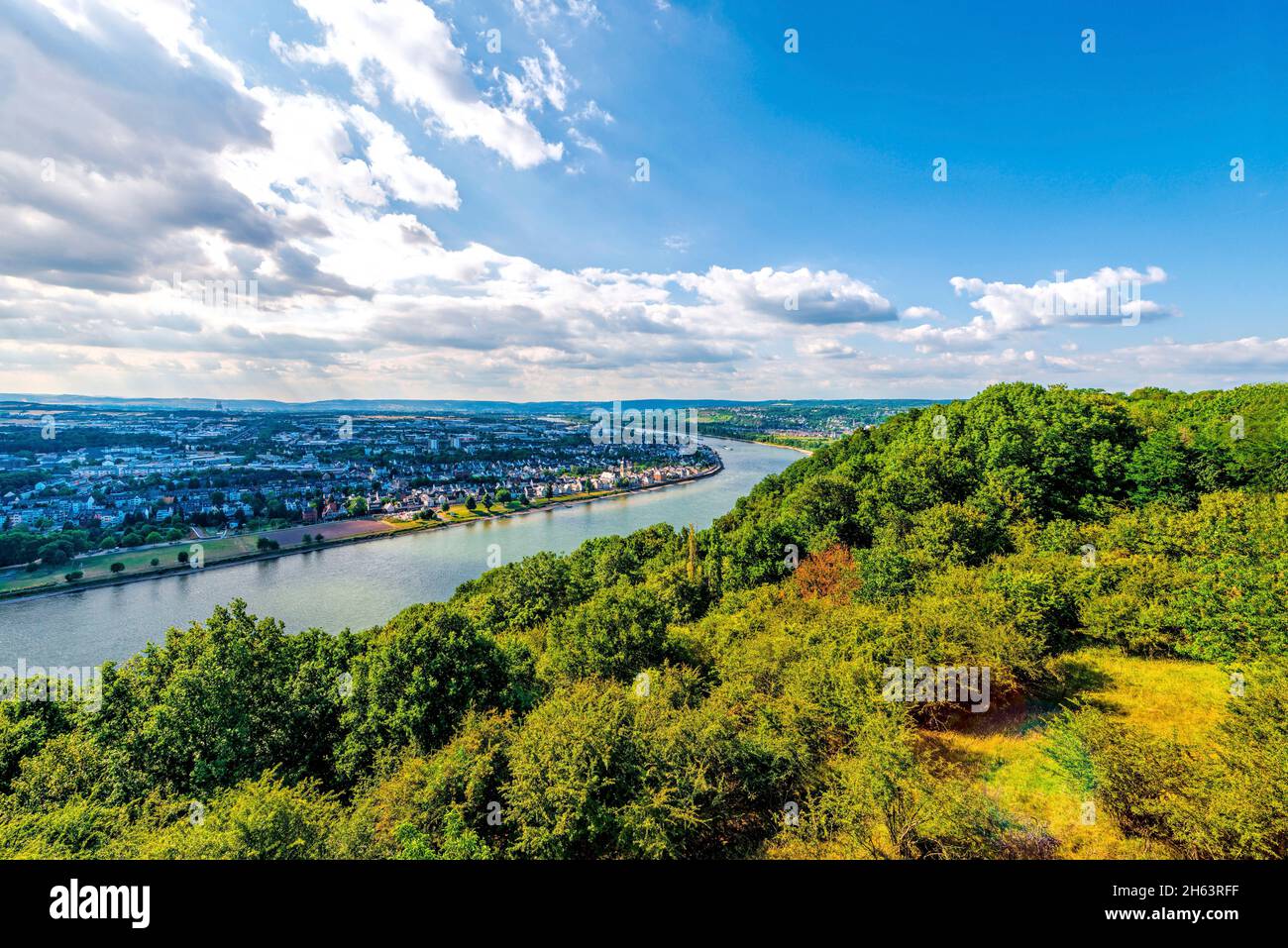 deutsches eck at the confluence of the rhine and moselle rivers in koblenz,rhineland-palatinate,germany,europe Stock Photo