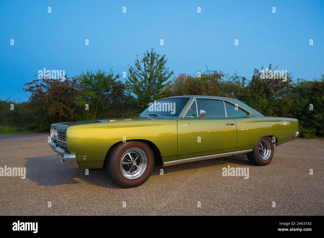 plymouth road runner at dusk,built in 1968,muscle car,vintage car,classic,mopar Stock Photo