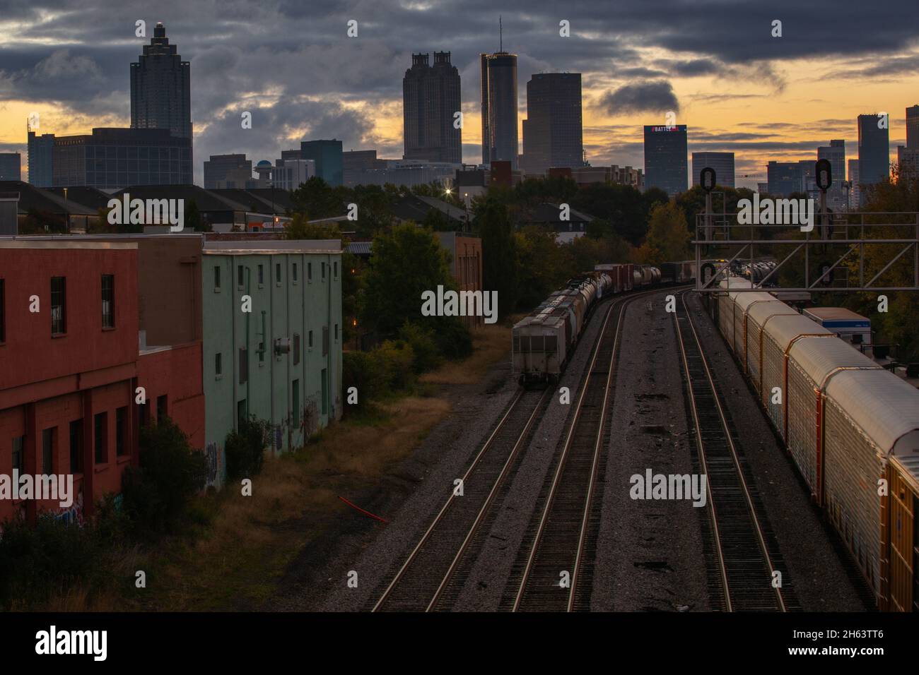 Train tracks leading into Atlanta, Georgia Stock Photo
