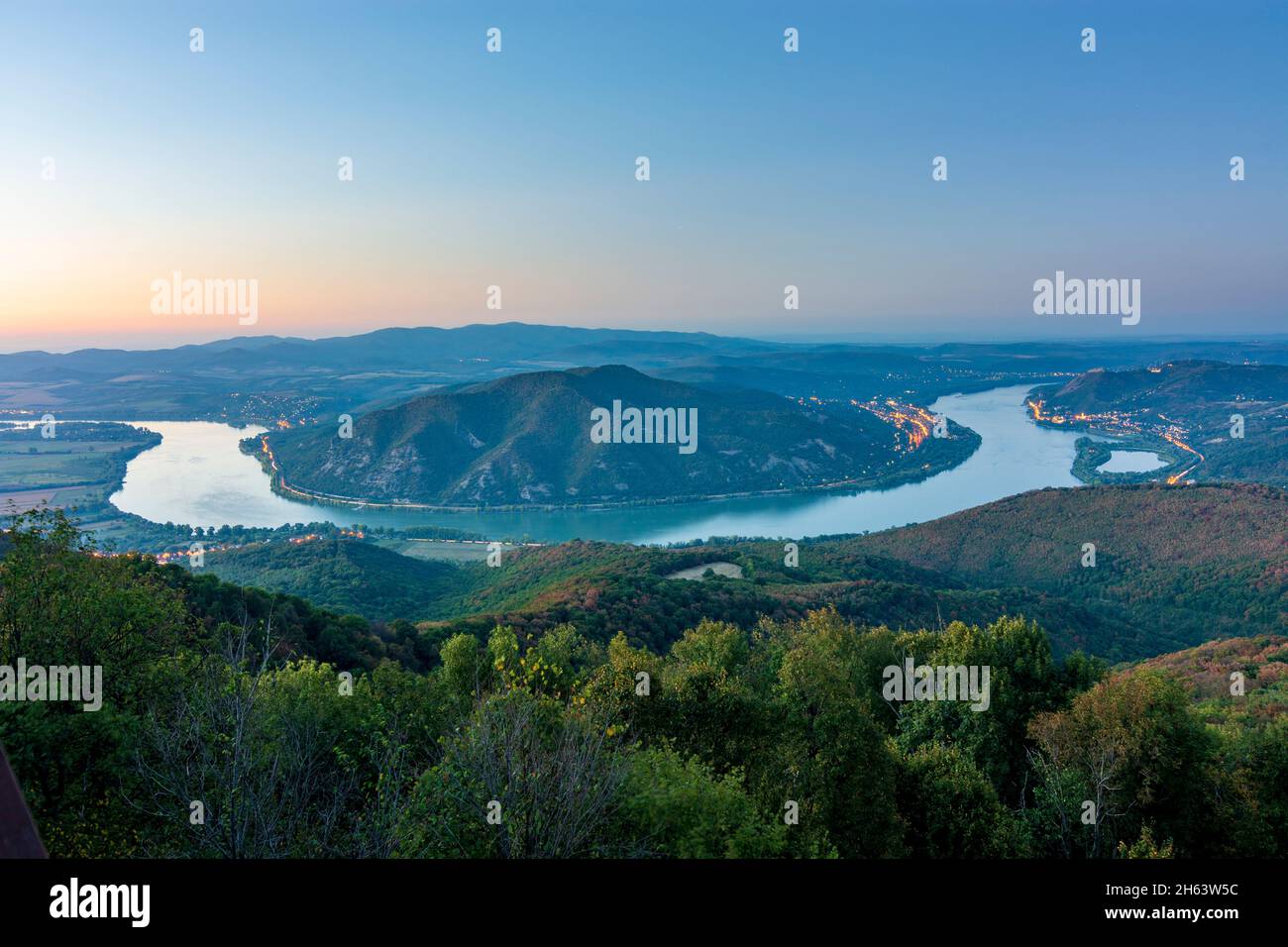 visegrad mountains,bend of danube river,view to börzsöny mountains,view from summit predikaloszek (predigerstuhl,preaching chair) in danube-ipoly national park,pest,hungary Stock Photo