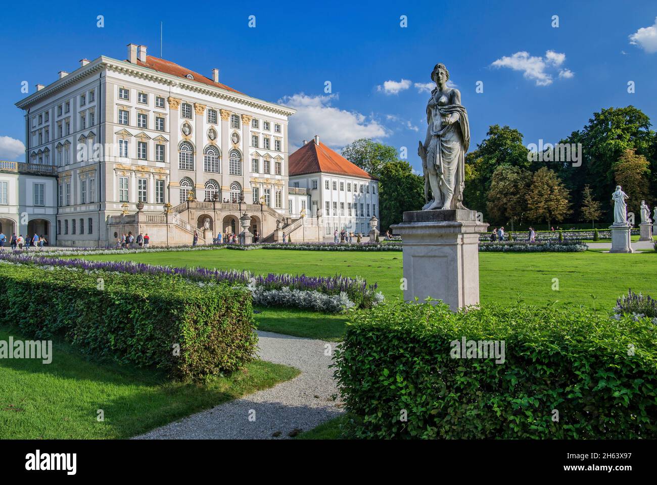 garden ground floor with west side of nymphenburg palace,munich,upper bavaria,bavaria,germany Stock Photo