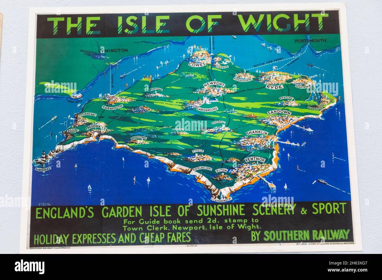 england,hampshire,vintage southern railways advertising poster for the isle of wight Stock Photo