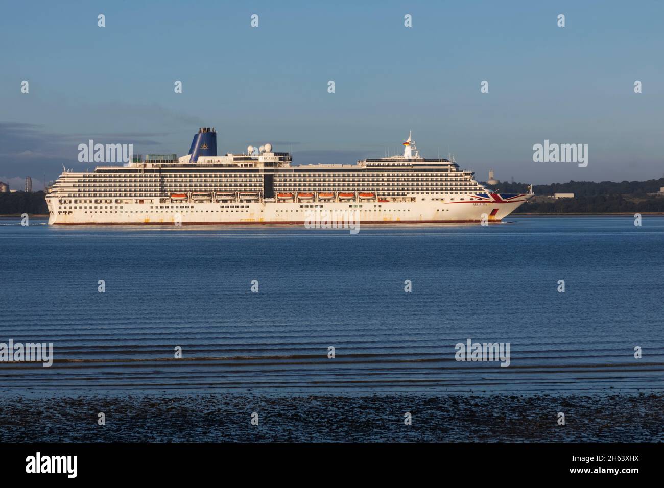 england,southampton,luxury cruise ship in southampton water enroute to