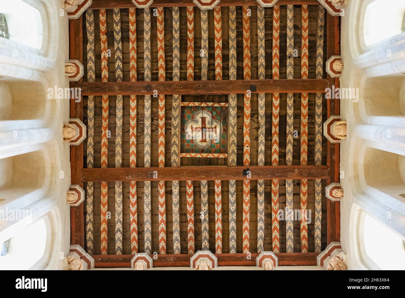 england,winchester,hospital of st cross,the church,interior view of wooden roof Stock Photo