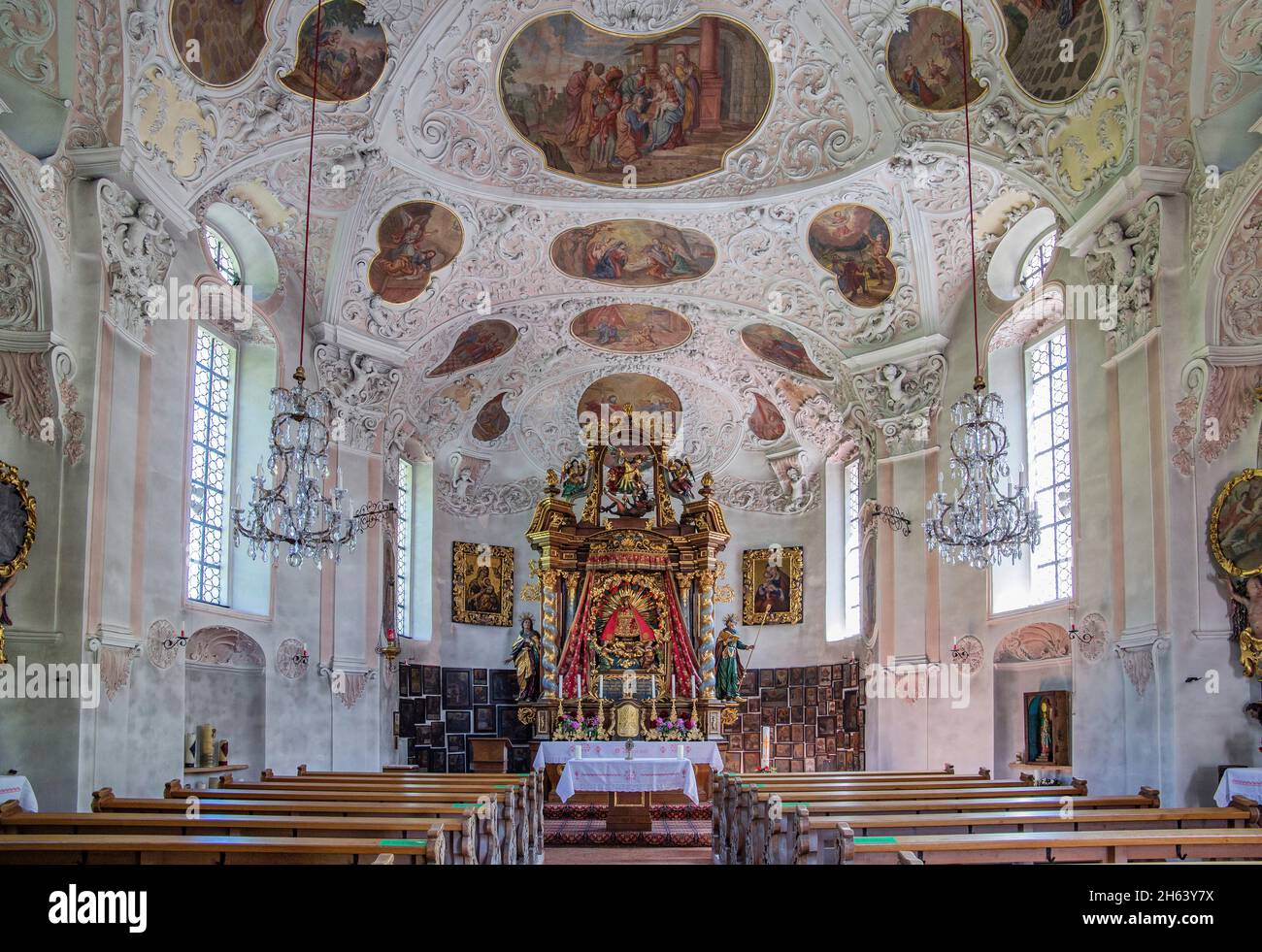 interior of the pilgrimage church maria gern,berchtesgaden,berchtesgaden alps,berchtesgadener land,upper bavaria,bavaria,germany Stock Photo