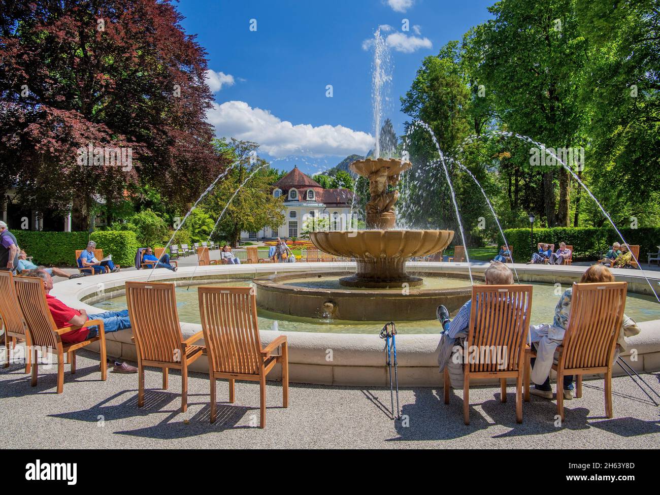 atlas fountain in the royal spa garden,bad reichenhall,saalachtal,berchtesgaden alps,berchtesgadener land,upper bavaria,bavaria,germany Stock Photo