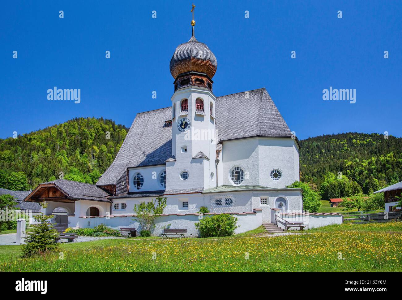 parish church,oberau,district of berchtesgaden,berchtesgaden alps,berchtesgadener land,upper bavaria,bavaria,germany Stock Photo