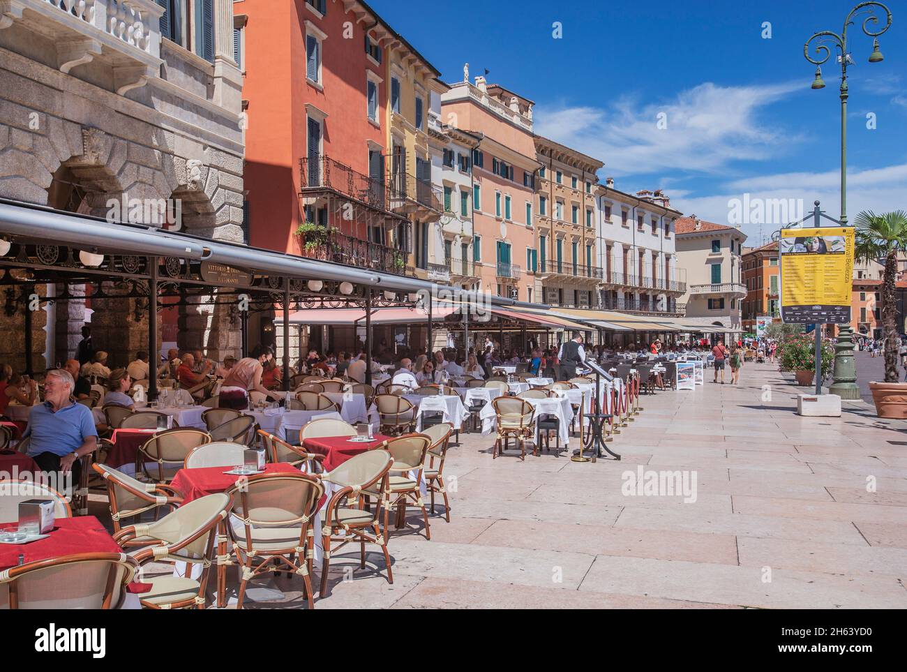 historic houses on the piazza bra with street cafes in the old town,verona,adige,adige valley,province of verona,veneto,italy Stock Photo