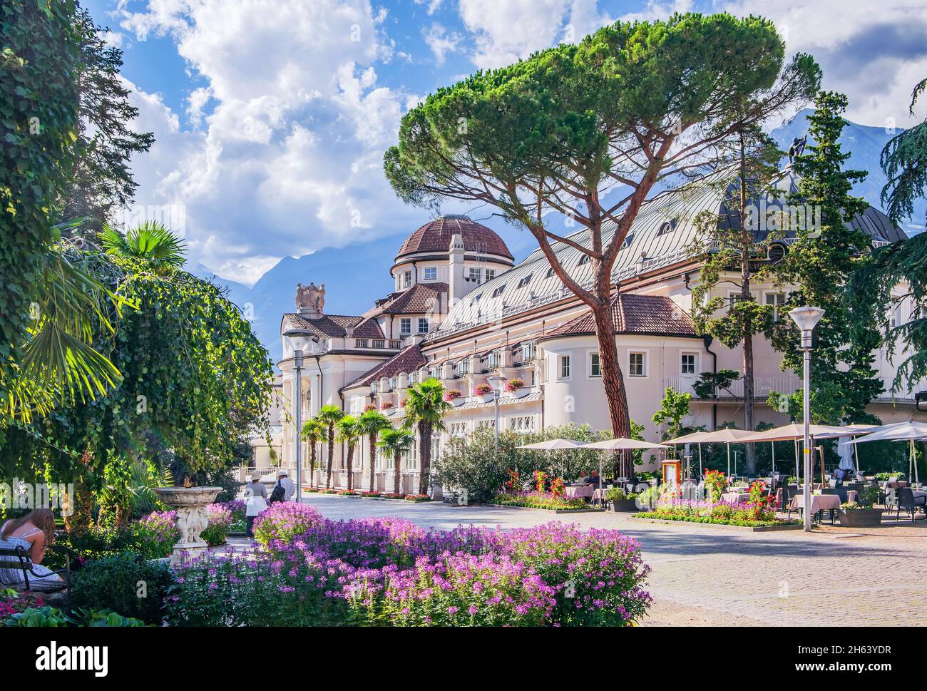 spa promenade with kurhaus,merano,etschtal,burggrafenamt,south tyrol,bolzano province,trentino-south tyrol,italy Stock Photo