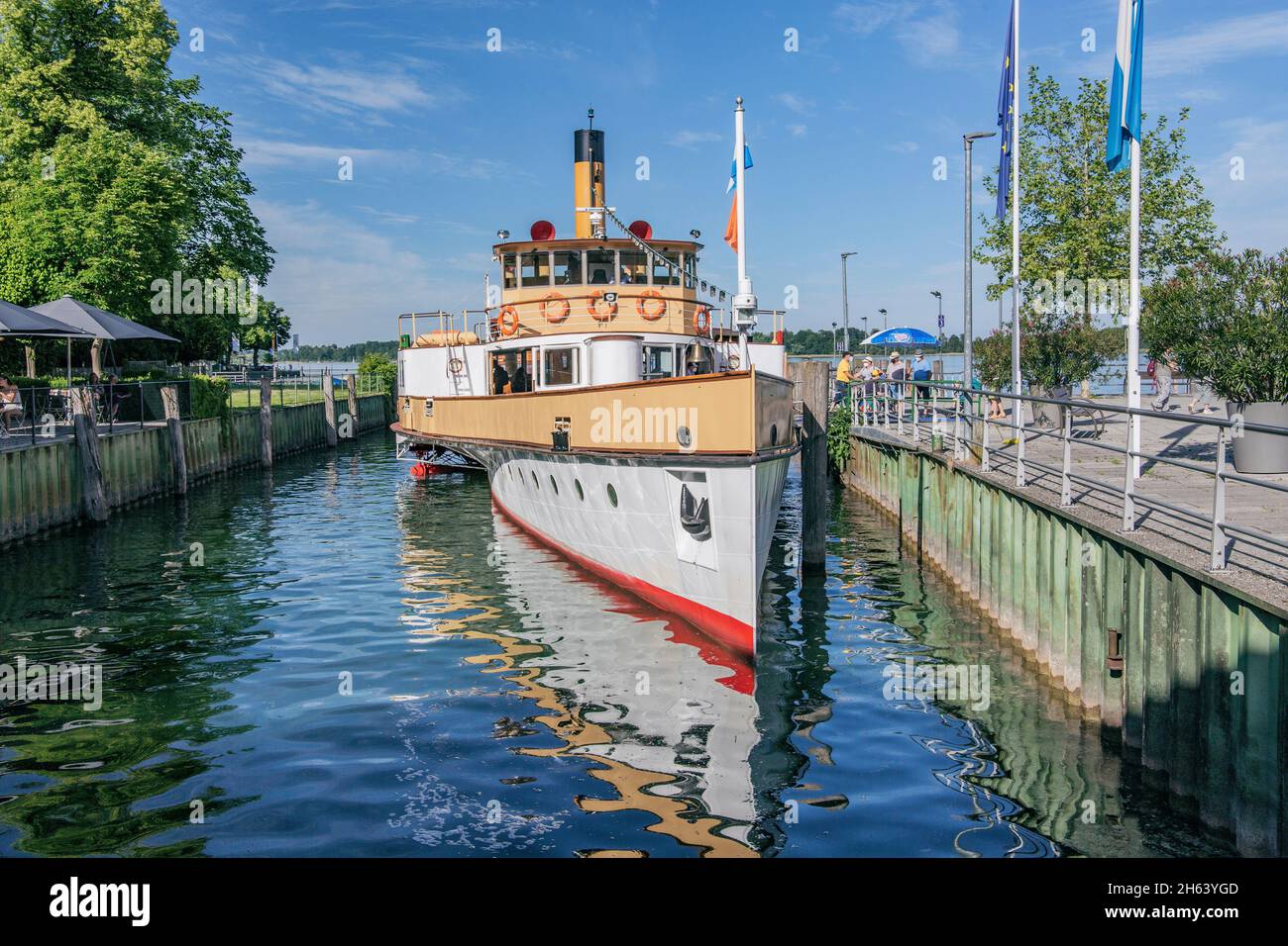 historic paddle steamer at the jetty,prien,chiemsee,chiemgau,upper