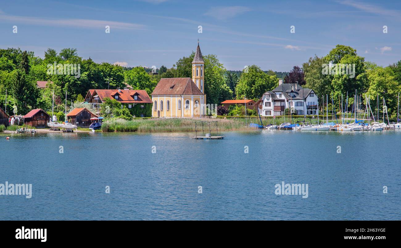 lakeshore with branch church st. alban,diessen,ammersee,voralpensee,alpine foreland,upper bavaria,bavaria,germany Stock Photo