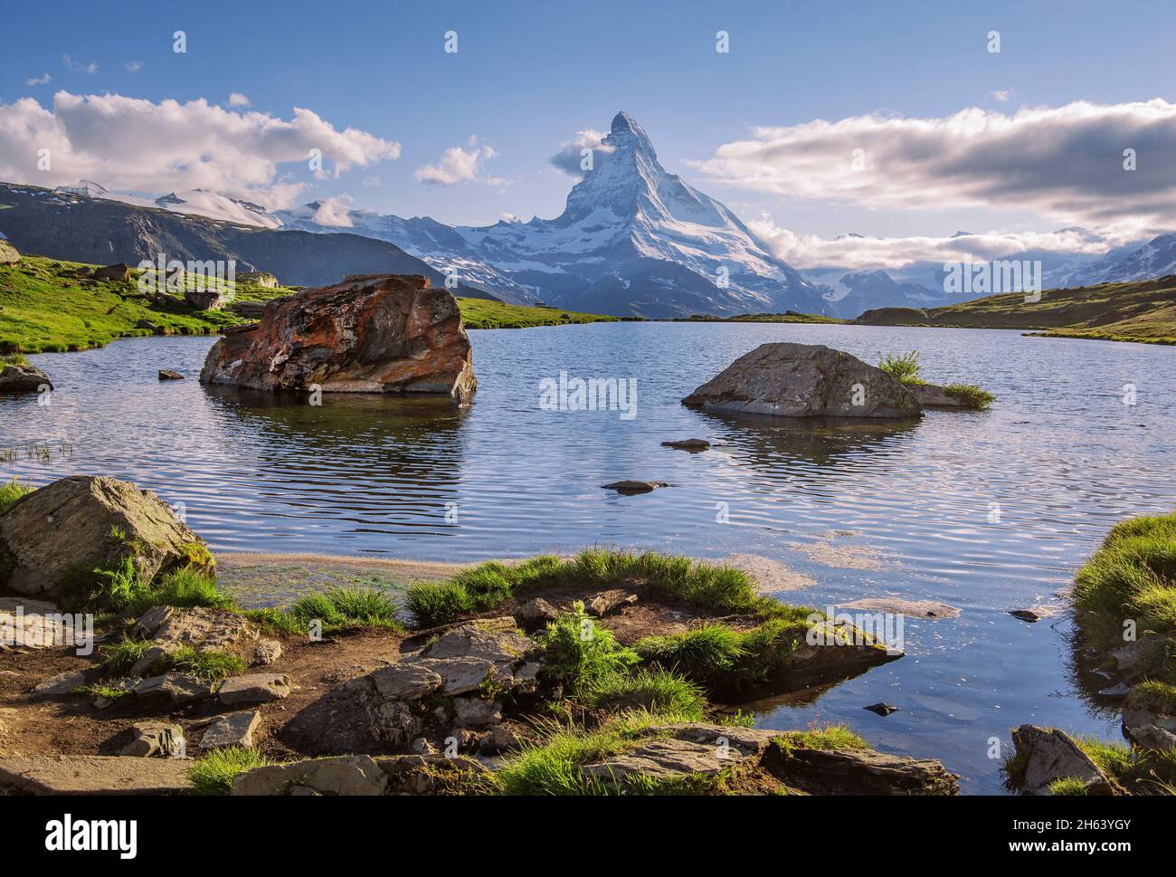 stellisee with matterhorn 4478m in the evening sun,zermatt,mattertal,valais alps,valais,switzerland Stock Photo