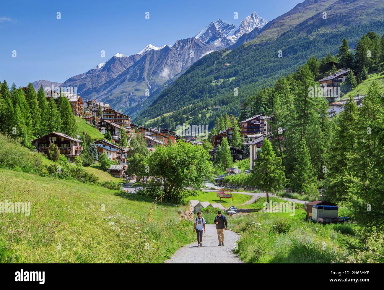 hiking trail on the outskirts with cathedral 4545m,zermatt,mattertal,valais alps,valais,switzerland Stock Photo