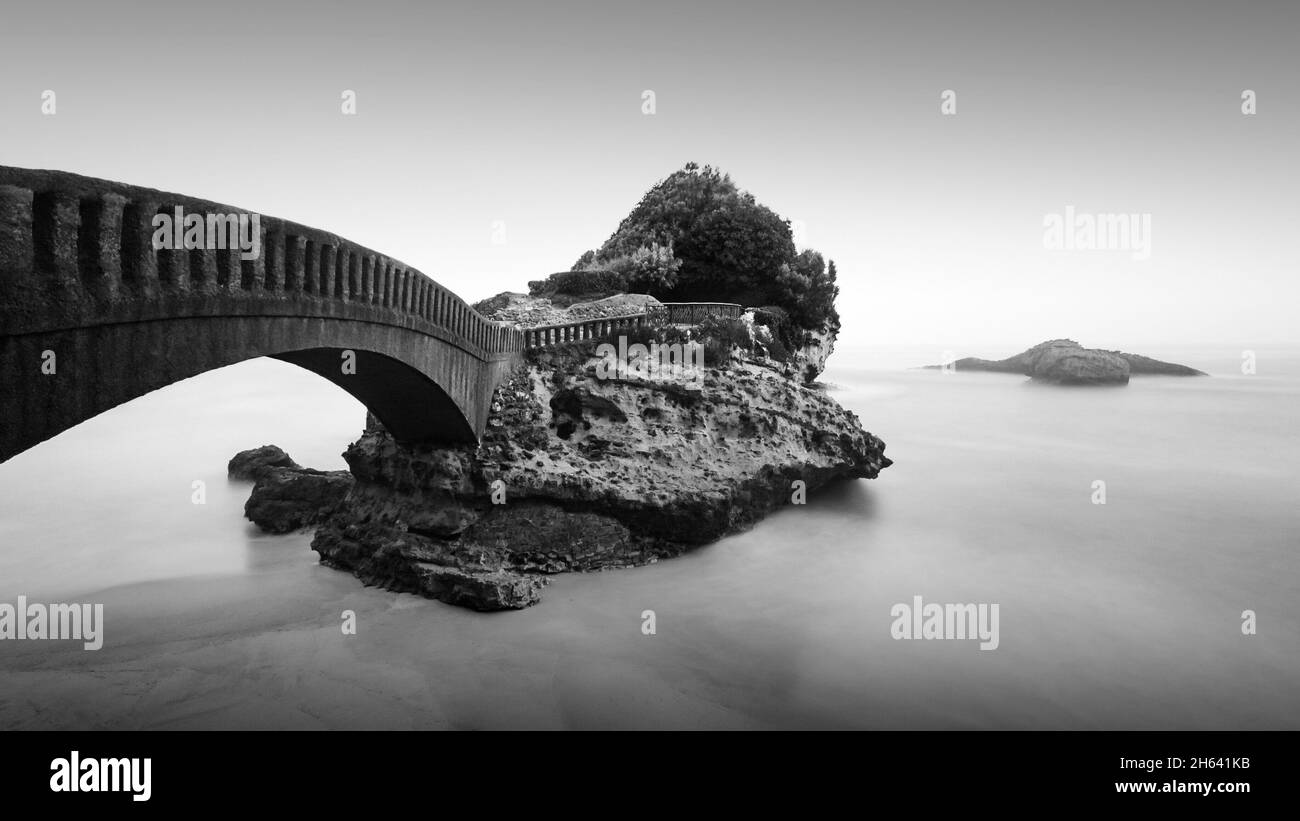 long exposure on the french beach in biarritz. Stock Photo