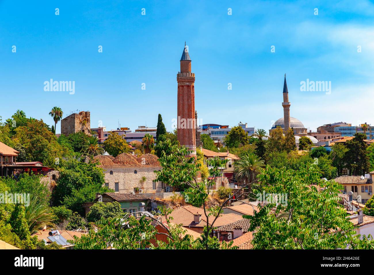 view from the observation deck to the old town and yivli minare,antalya,turkey Stock Photo