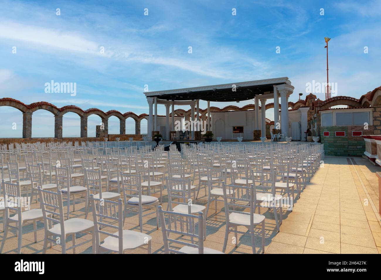 open air theater,chairs,rows,empty,open air arena,lara beach,antalya,turkey Stock Photo