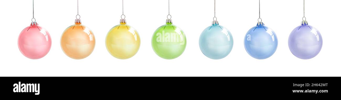colorful glass christmas balls against a white background Stock Photo