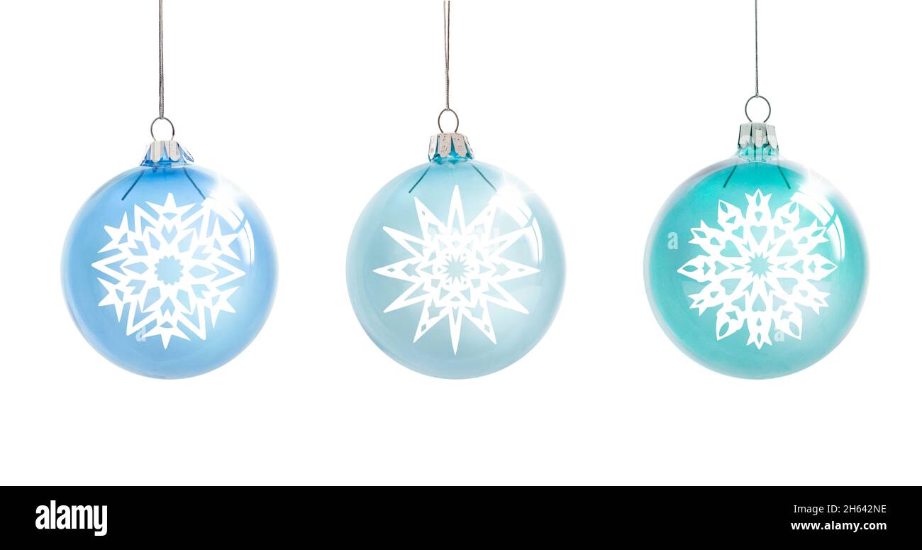 beautiful glass christmas balls with snowflakes Stock Photo