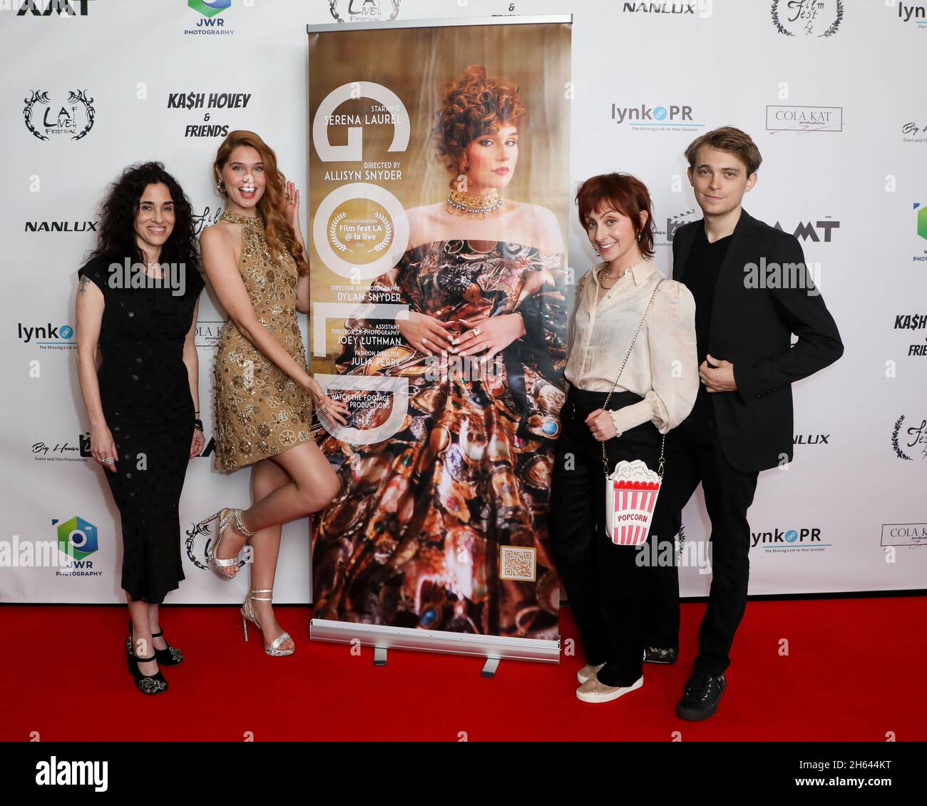 Los Angeles, California, USA. 6th November, 2021. Designer Julia Perry, singer/actress Serena Laurel, director Allisyn Snyder, and cinematographer Dylan Snyder at Serena Laurel's GOLD Premiere at Film Fest LA Live Kash Hovey & Friends at the Regal Cinemas in Los Angeles, California.  Credit: Sheri Determan Stock Photo