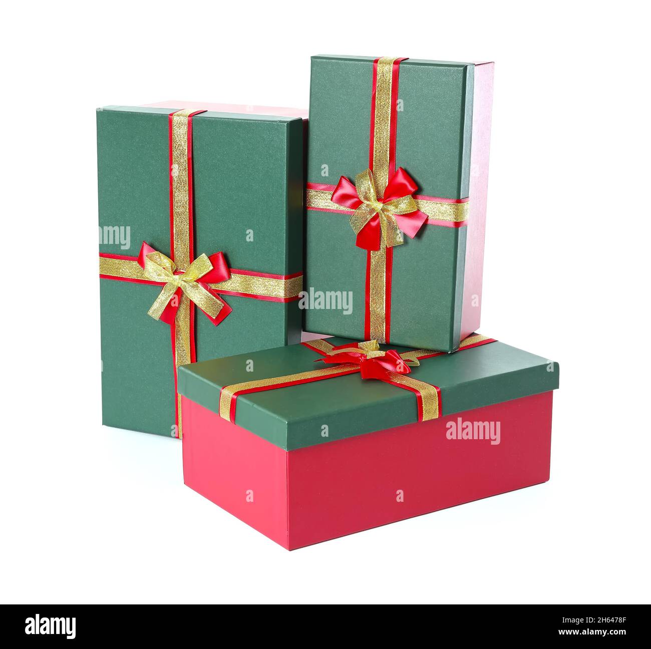 Christmas gift boxes on white background Stock Photo - Alamy