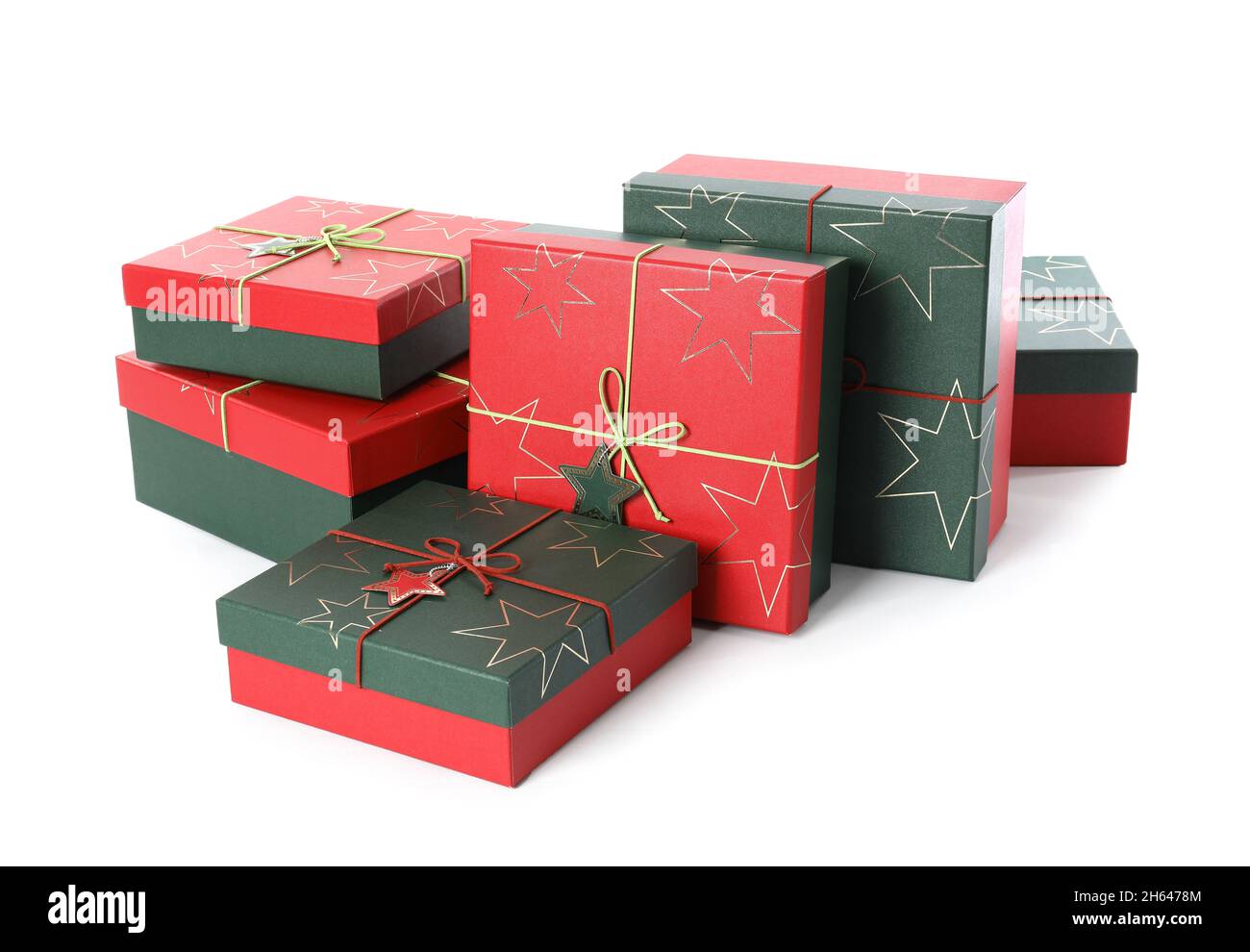 Christmas gift boxes on white background Stock Photo - Alamy