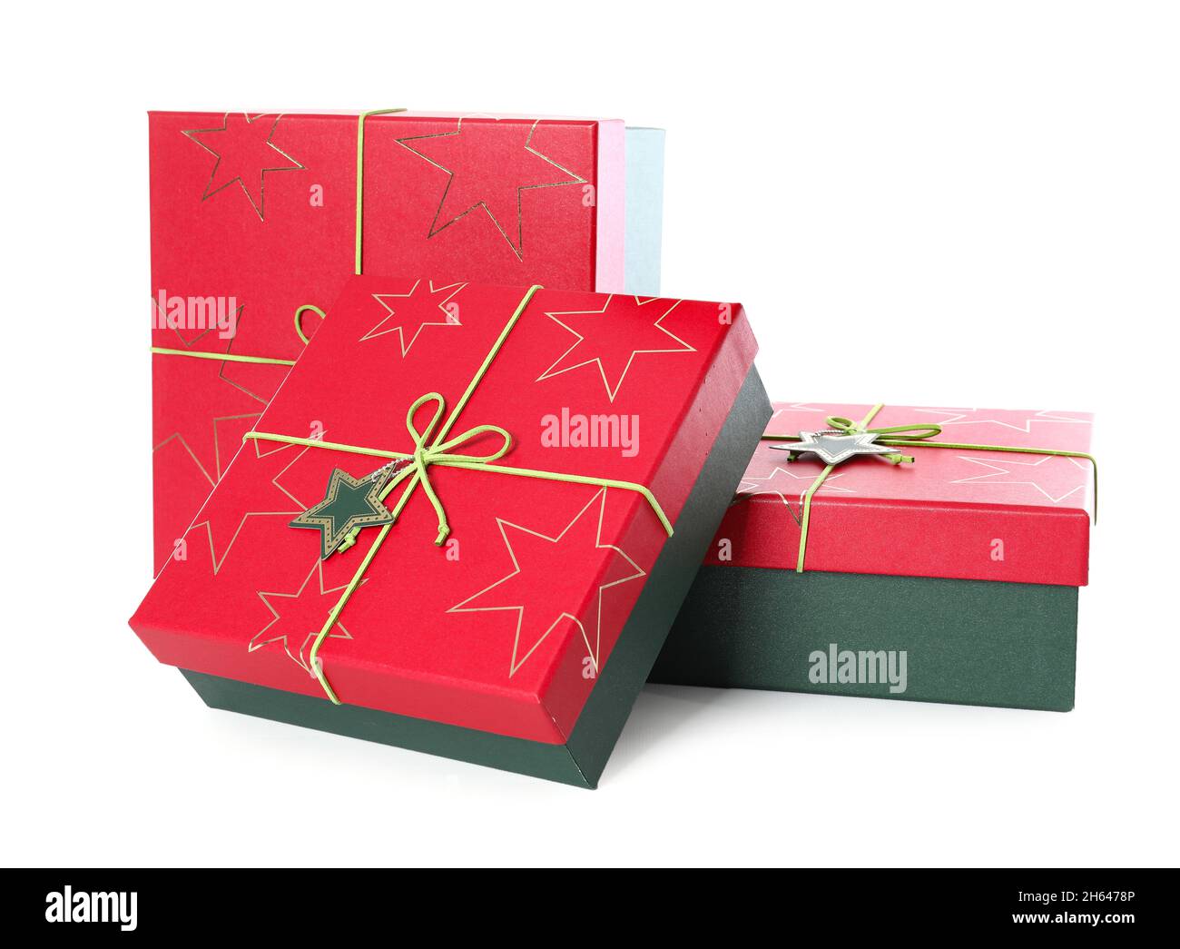 Christmas gift boxes on white background Stock Photo - Alamy