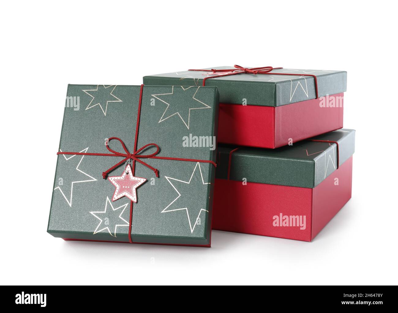 Christmas gift boxes on white background Stock Photo - Alamy