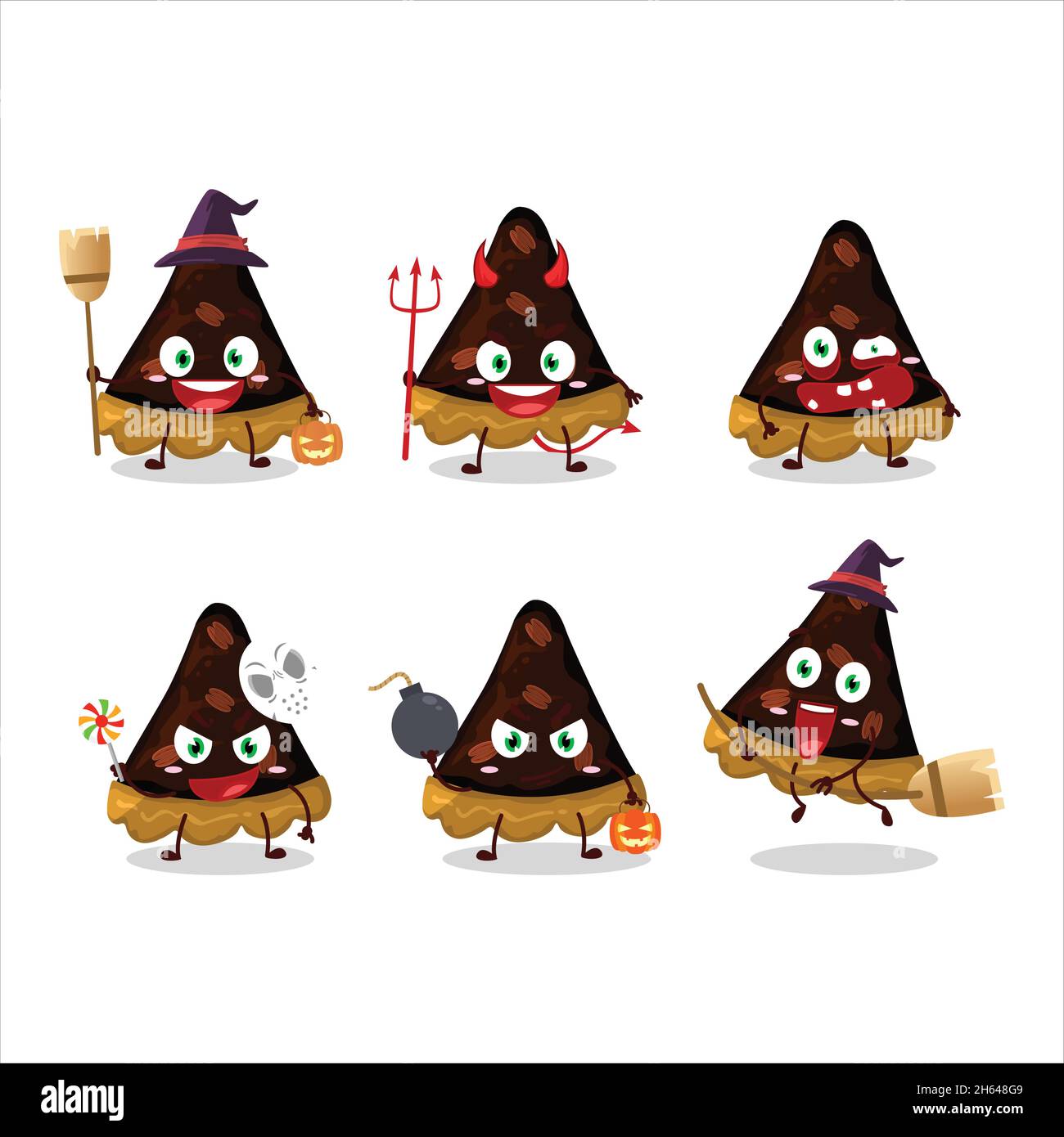 Halloween expression emoticons with cartoon character of slice of pecan
