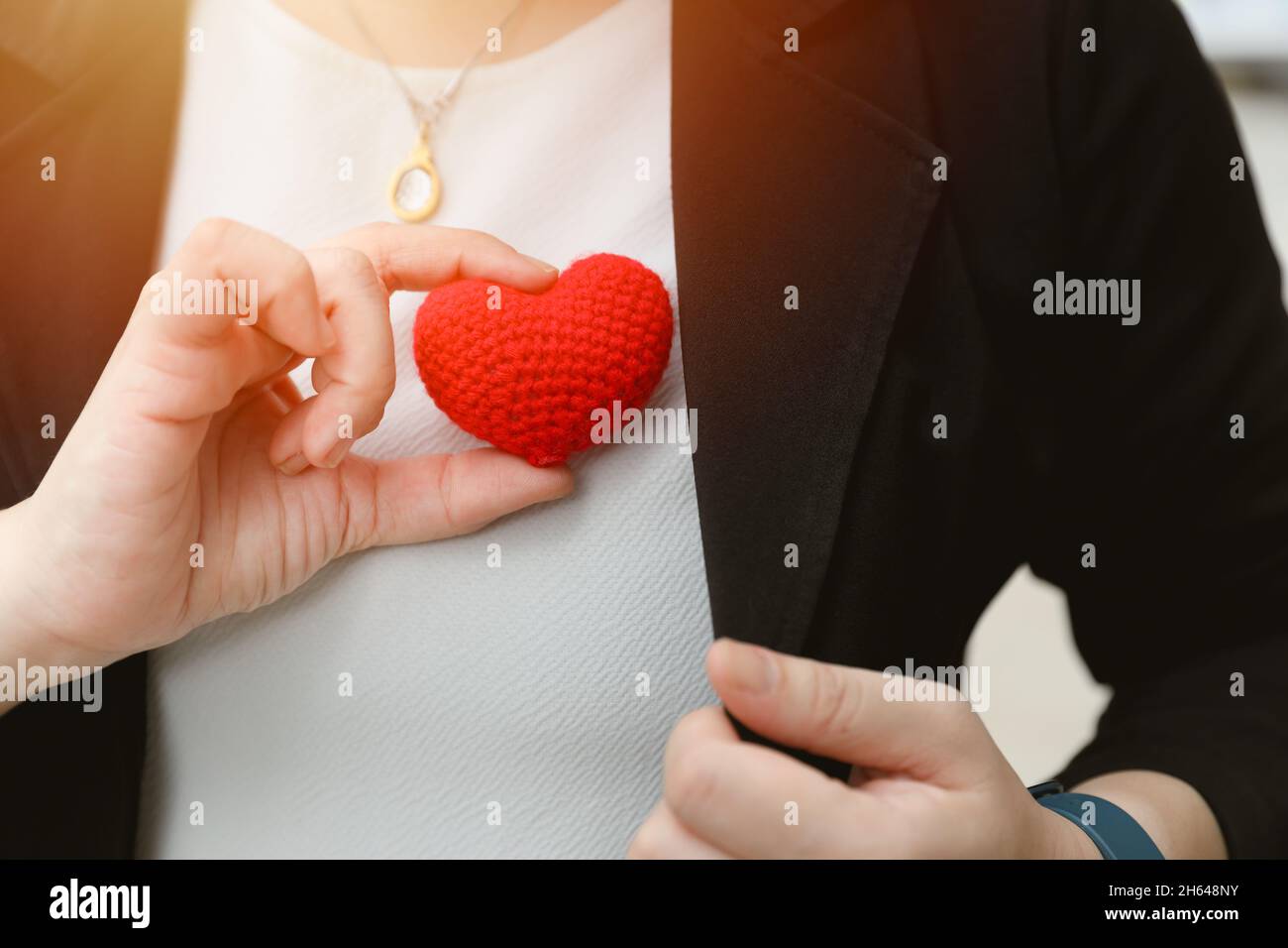 business people office employee have service mind work with care and sincere from heart heartfulness concept. Stock Photo