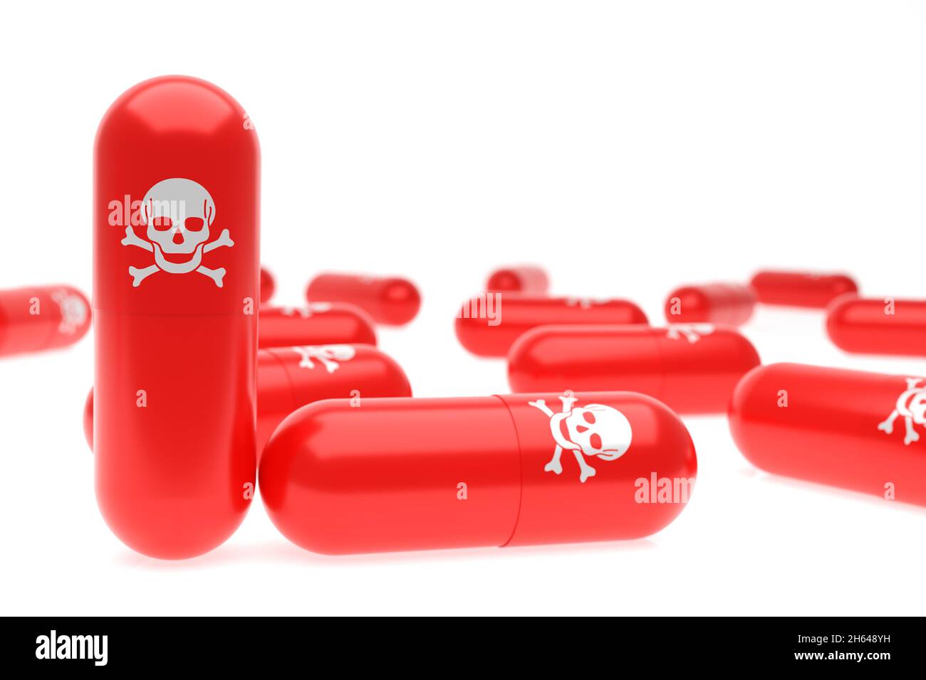 3D rendering death poison medicine or dangerous pills, drug capsule for suicide concept Stock Photo