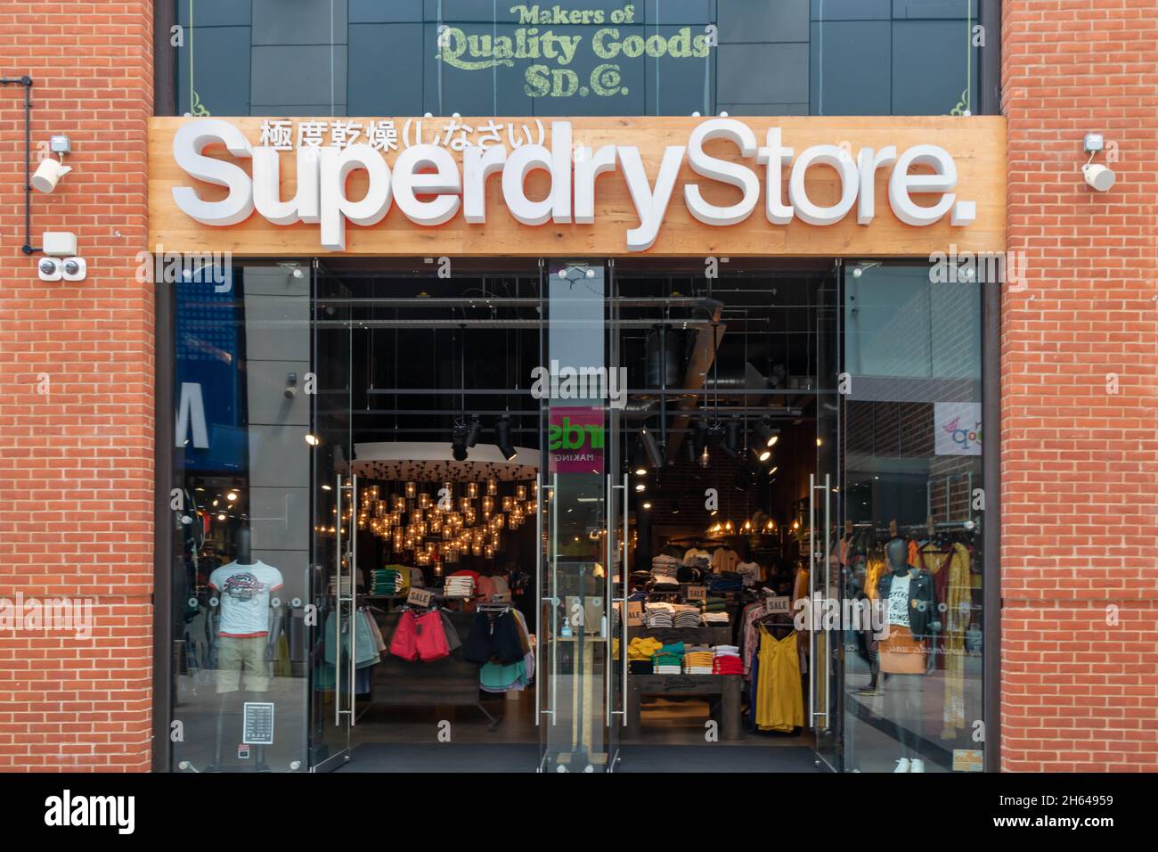 High Wycombe, England - July 21st 2021: Superdry shop in the Eden shopping centre. Superdry products combine vintage Americana styling with Japanese i Stock Photo