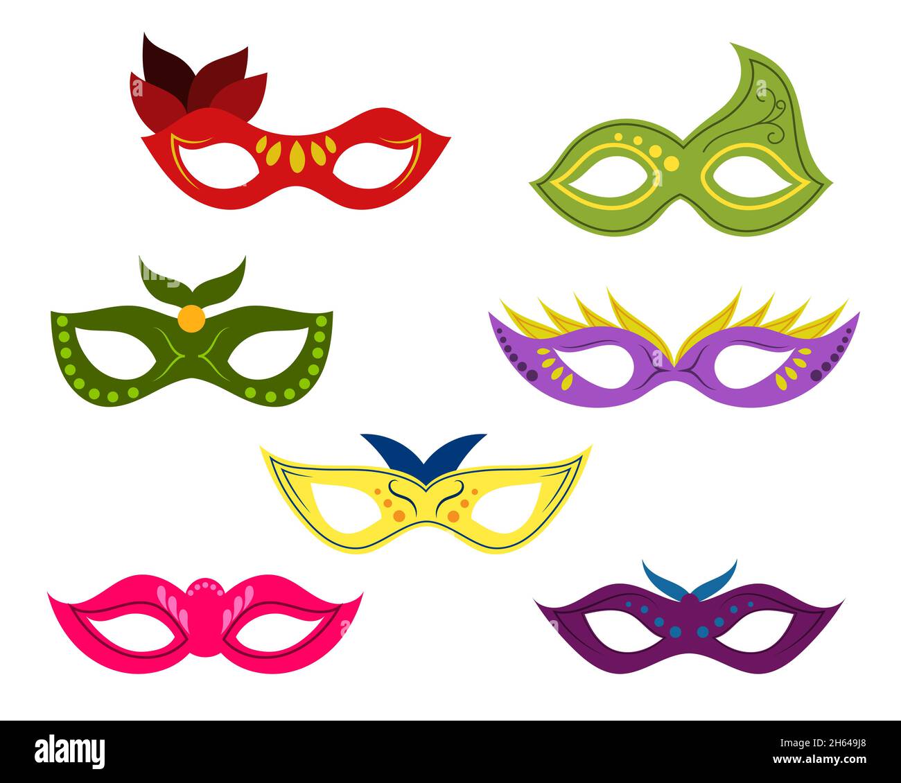 A set of colorful masquerade masks. Vector isolated on a white ...