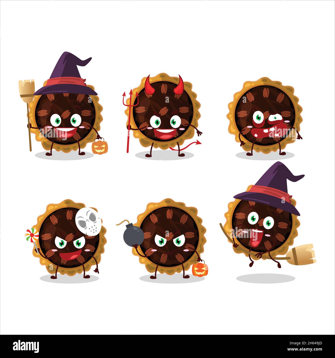 Halloween expression emoticons with cartoon character of pecan pie