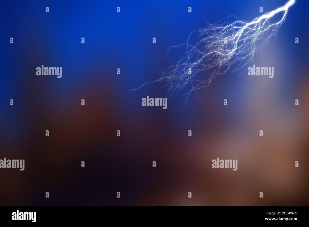 Big lightning and thunder on the sky. Dramatic nature force background Stock Photo