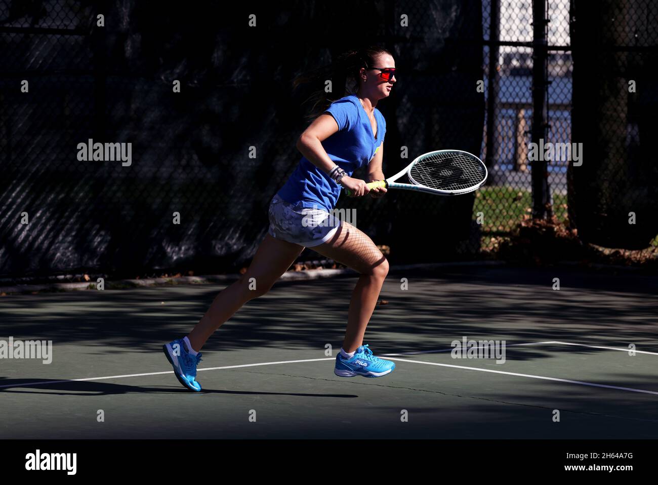 Tennis pro Marina Oetiker, playing at the Downtown Tennis Club, in New York City, 10/21/2021  Model Released Stock Photo